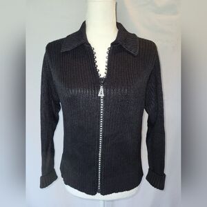 Fia Italia Handloomed - Black Diamond Zipper Cardigan - (M)